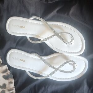 Fashion Nova White and Silver Sandals
